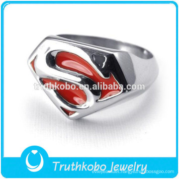 Superman Stainless Steel Ring Shiny Polish Fashion Red Enamel Stainless Steel Ring